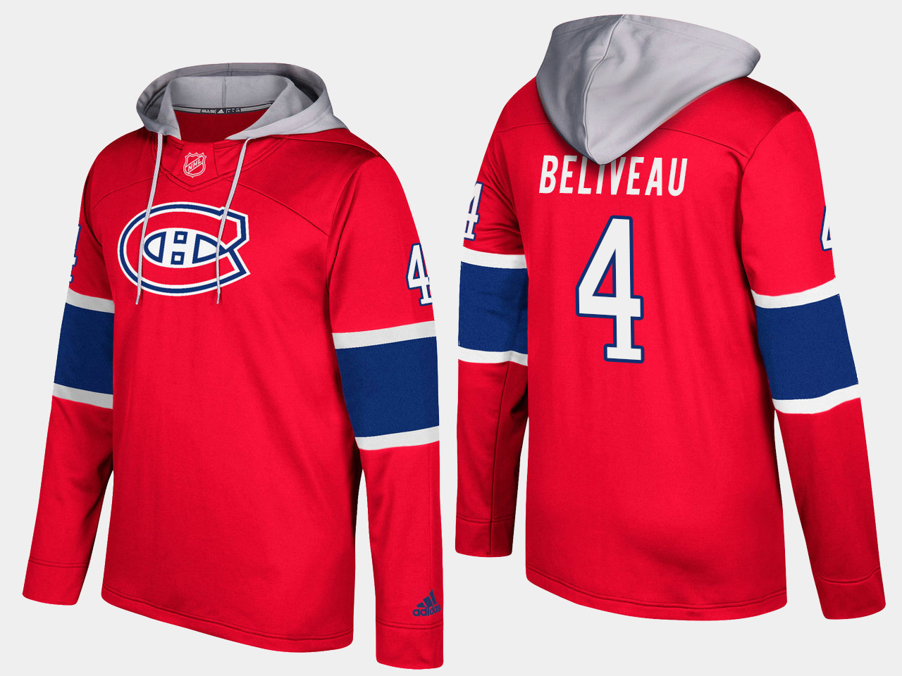 Men NHL Montreal canadiens retired 4 jean beliveau red hoodie
